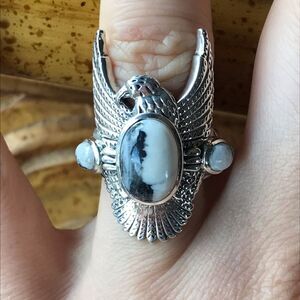 Natural White Buffalo Sterling Silver Eagle Ring Size 6